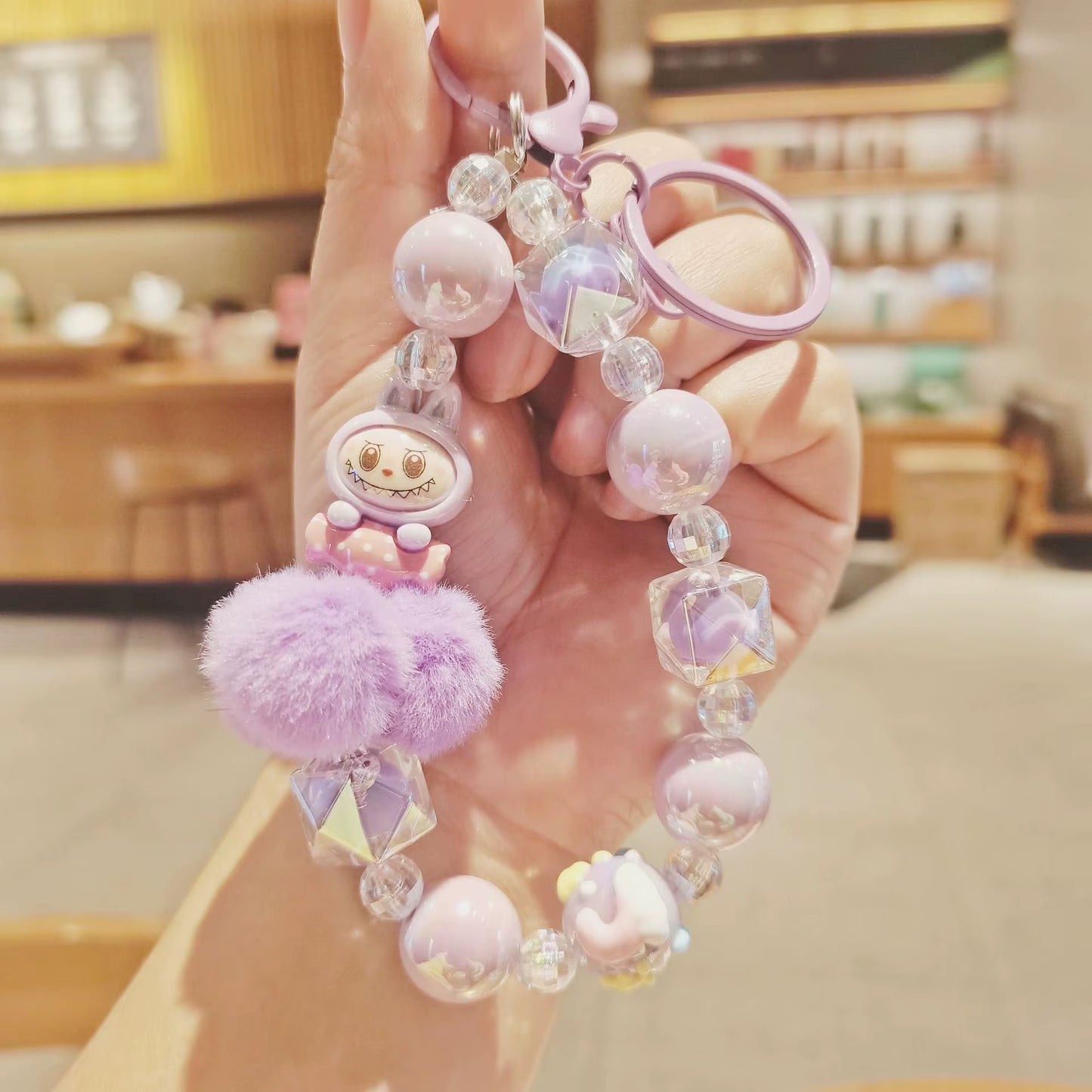 New Labubu Wool Ball Bead Cell Phone Chain Girls Cartoon Lanyard Bag Charm Gift