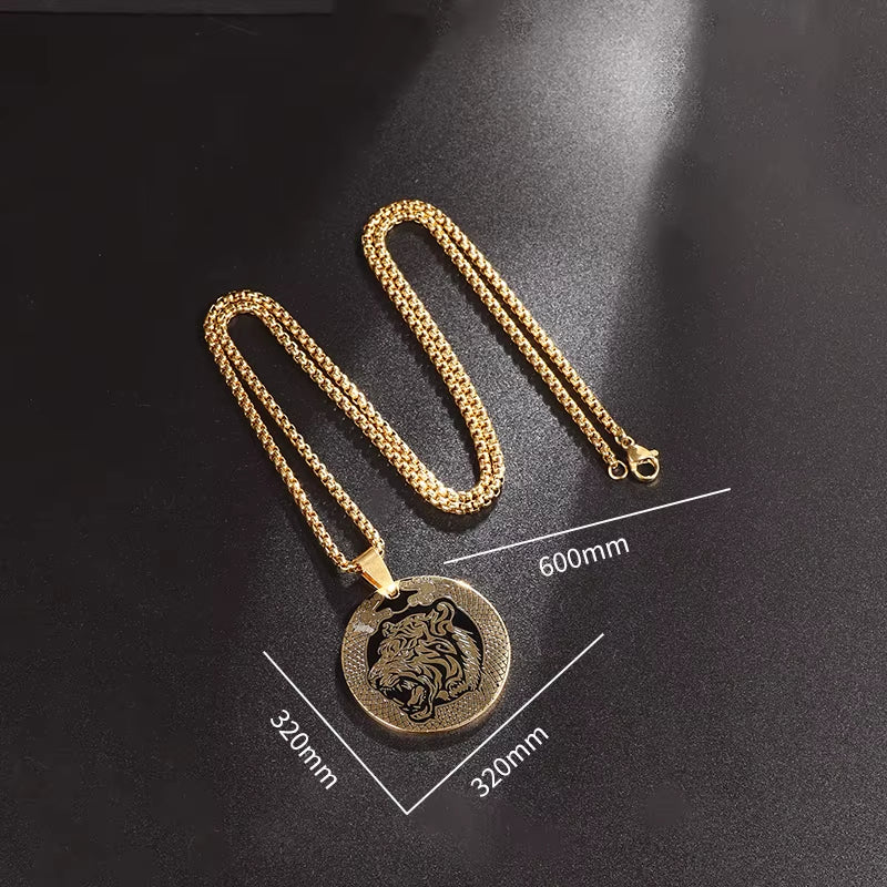 Fashion Domineering Tiger Head Medal Pendant Stainless Steel Animal Necklace Men and Women Hip-Hop Trend Party Jewelry Gift