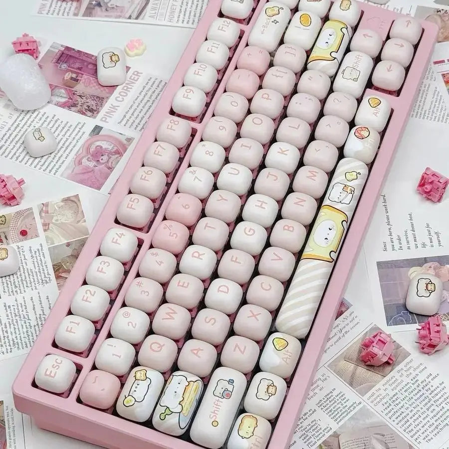 140 Keys MOG Keycaps Cute Bear Key Cap PBT Keycap Diy Creative for 61/87/104/108 Mechanical Keyboard Customized Keycaps for Girl