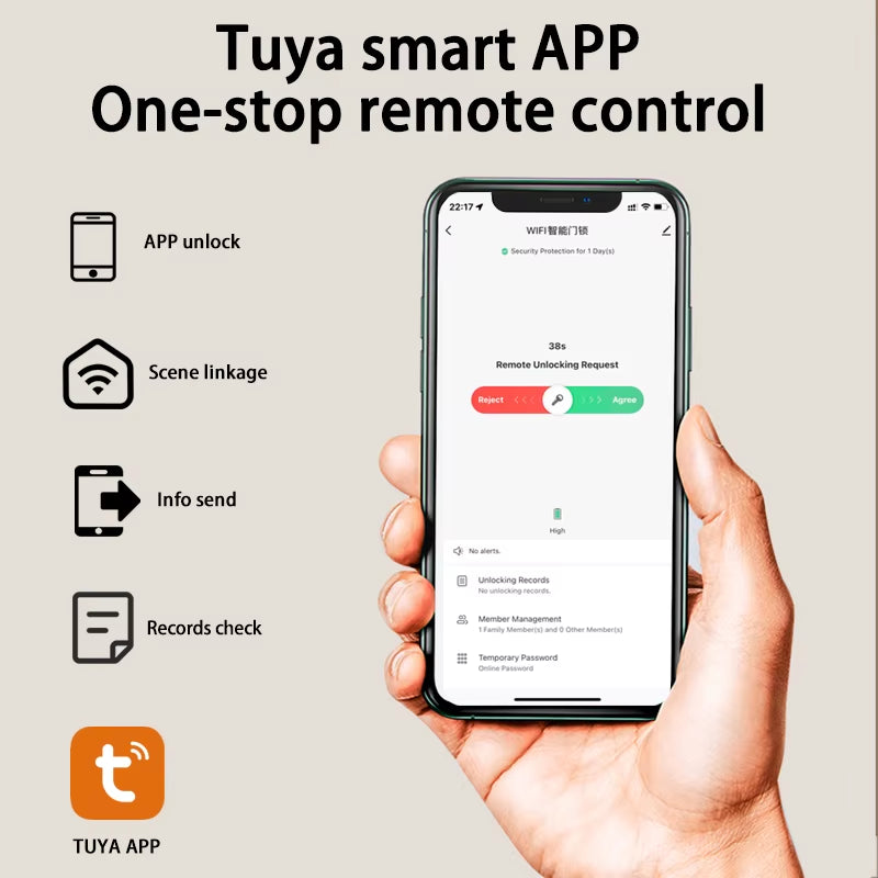 Smart Door Handle Fingerprint Password Digital Lock Tuya App Keyless Entry for Doors Smart Electronic Lock