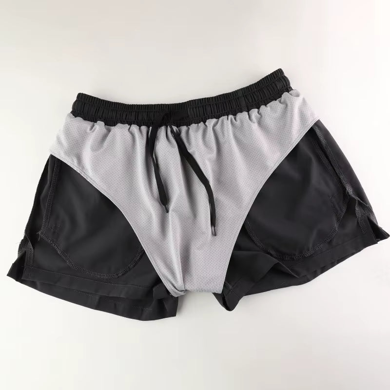Women Sport Short with Underpants Quick Dry Summer Running Short Casual Gym Yoga Black Short Zipper Pocket Marathon Shorts