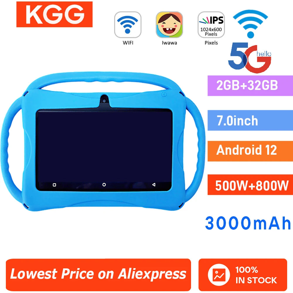 32GB Kids Tablet 7Inch Android Tablet Toddler with Case 5G Wifi Bluetooth Dual Camera Educational Learning Toys Children Gifts
