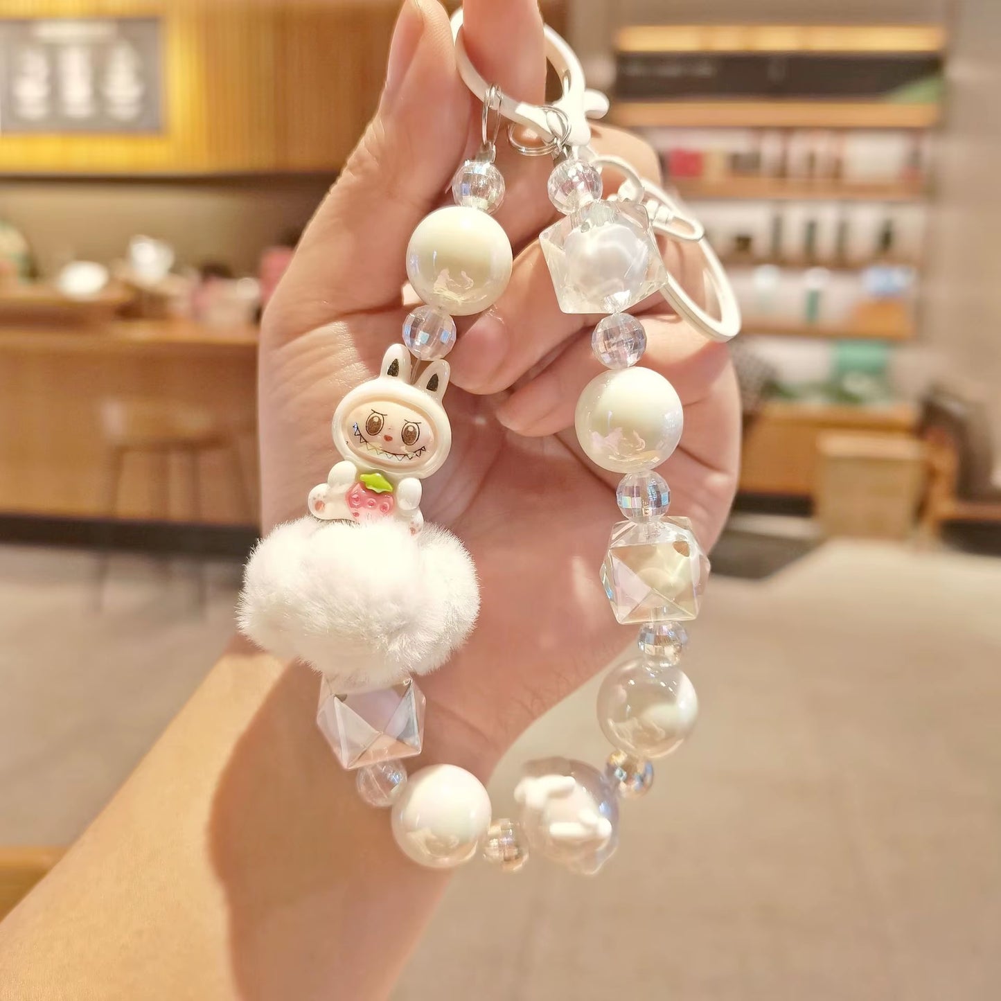 New Labubu Wool Ball Bead Cell Phone Chain Girls Cartoon Lanyard Bag Charm Gift
