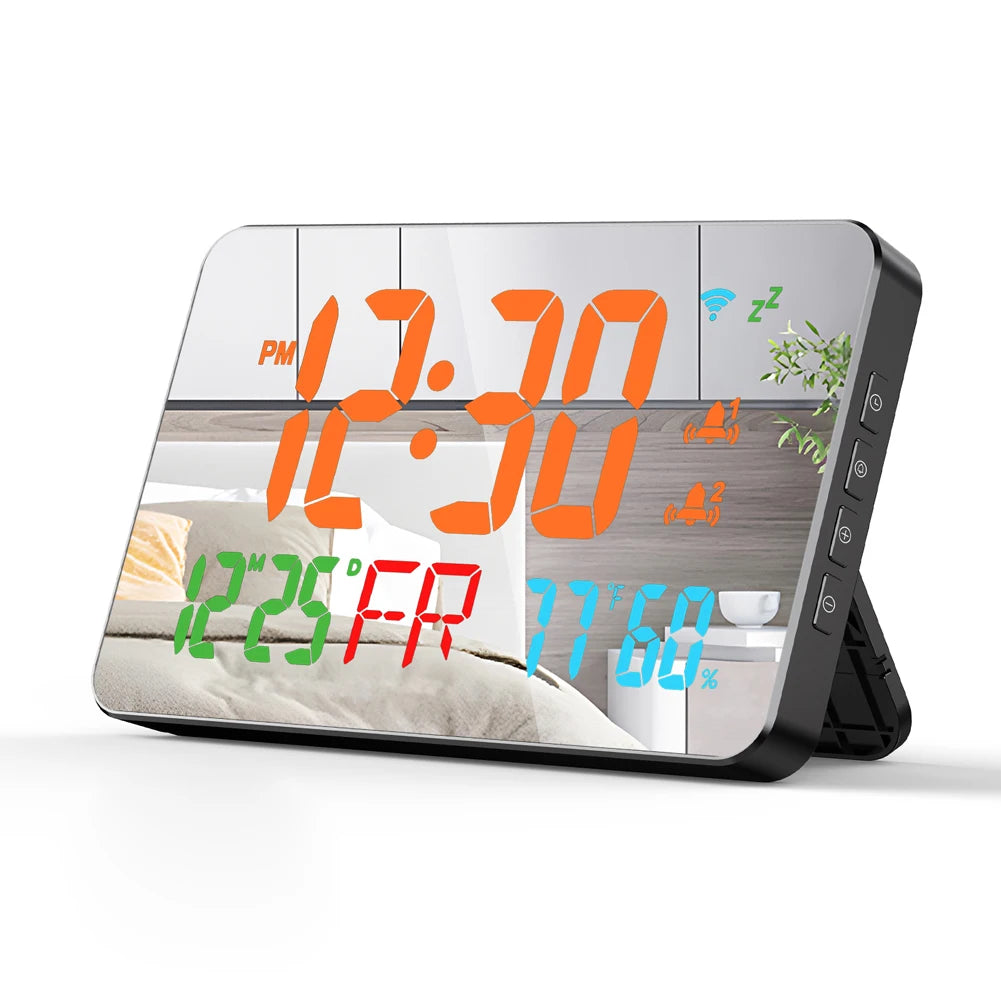Tuya Wifi Smart Alarm Clock Thermometer Hygrometer with Digital LED Display Calender Adjustable Brightness APP Remote Clock