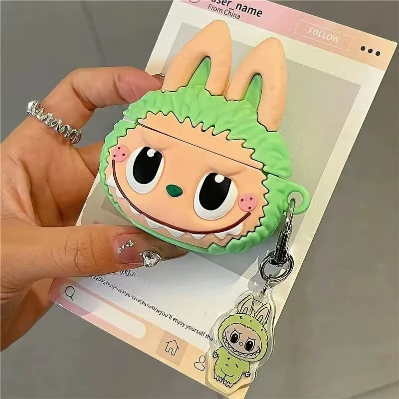 For Apple Airpods 1 2 3 4 Pro 2 Case 3D Labubu Cute Cartoon Silicone Earphone Protective Case Headphone Box with Pendant Cover