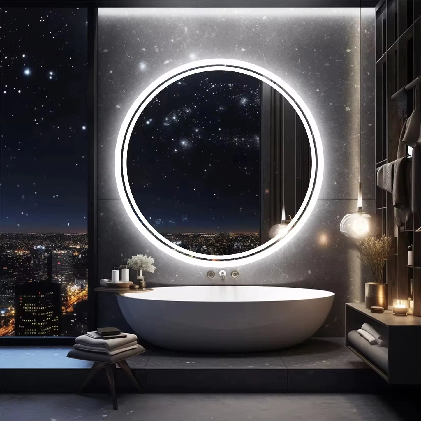 LED HD Smart Bathroom Mirror with Lights Circle Backlit Bathroom Mirror Wall Mounted Illuminated Mirror Advanced Bathroom Mirror