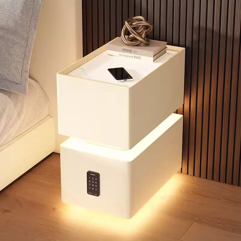 Creative 25Cm Smart Bedside Table with Sensor Light Nordic Style Storage Cabinet Bedroom Nightstand with Wireless Charging