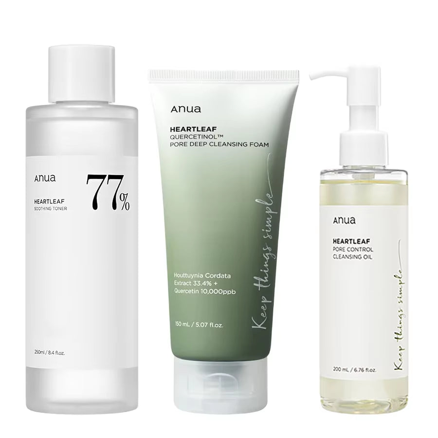 Anua Heartleaf 77 Toner, Pore Cleansing Oil, Deep Cleansing Foaming Cleanser, Moisturizing and Improving Skin, Korean Skincare