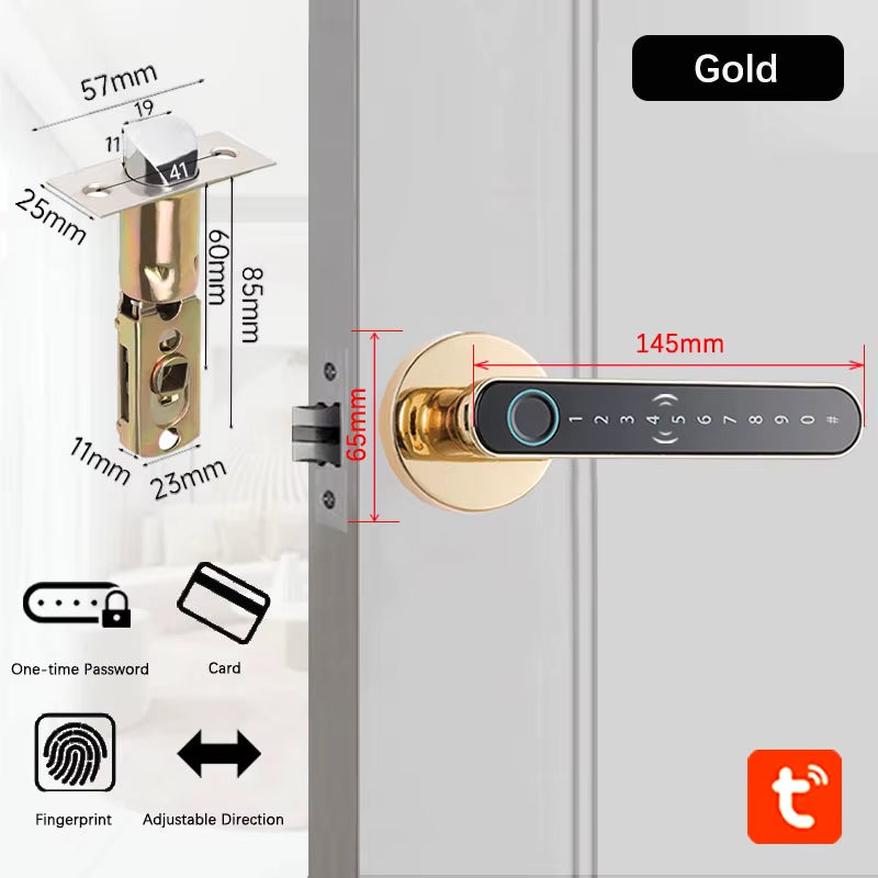 Smart Door Handle Fingerprint Password Digital Lock Tuya App Keyless Entry for Doors Smart Electronic Lock