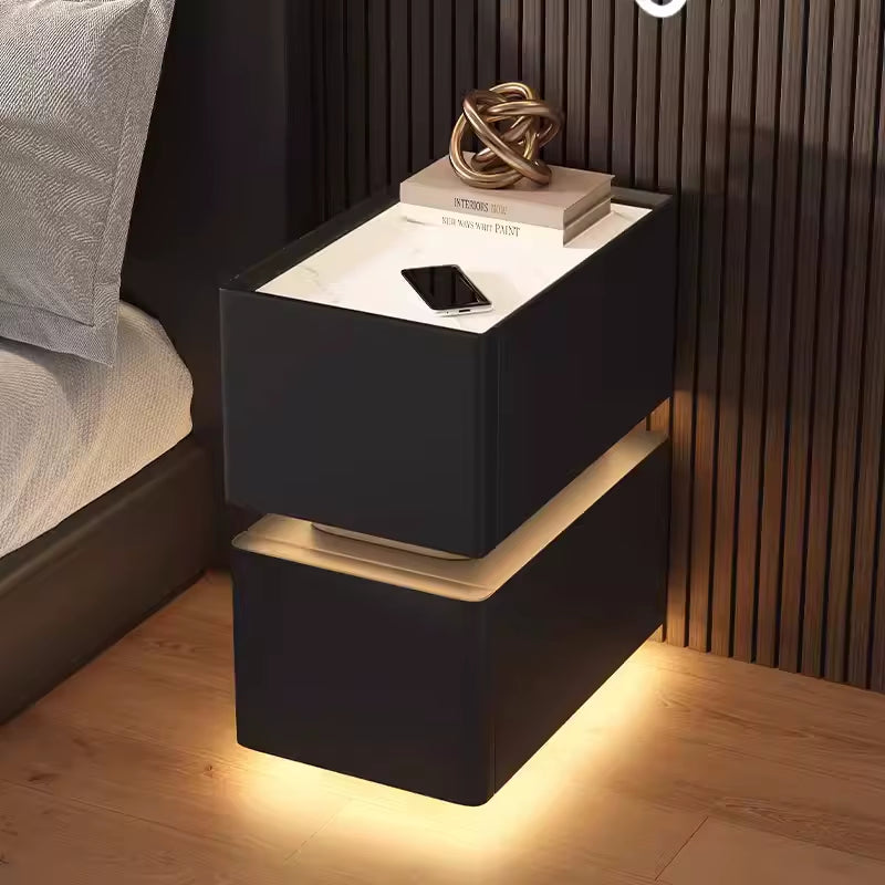 Creative 25Cm Smart Bedside Table with Sensor Light Nordic Style Storage Cabinet Bedroom Nightstand with Wireless Charging