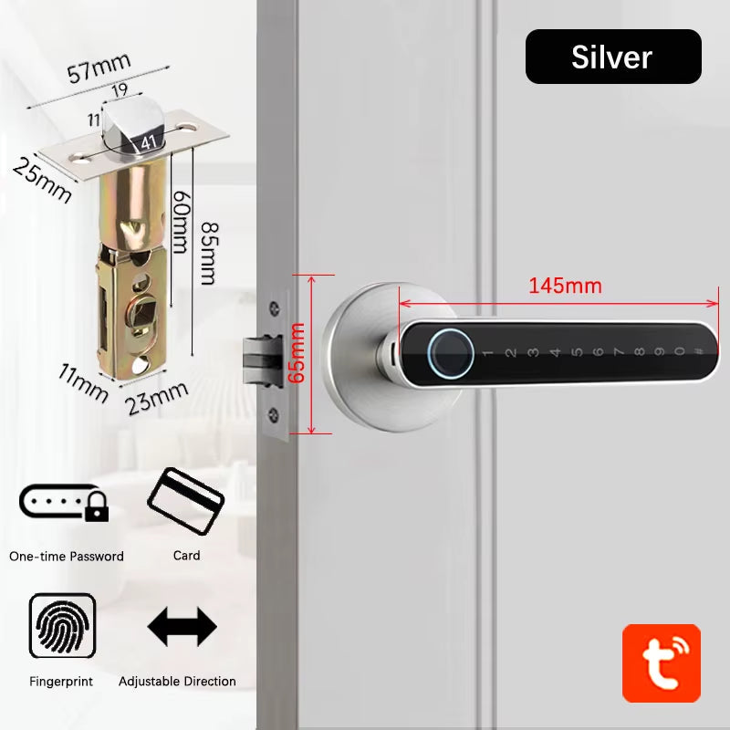 Smart Door Handle Fingerprint Password Digital Lock Tuya App Keyless Entry for Doors Smart Electronic Lock
