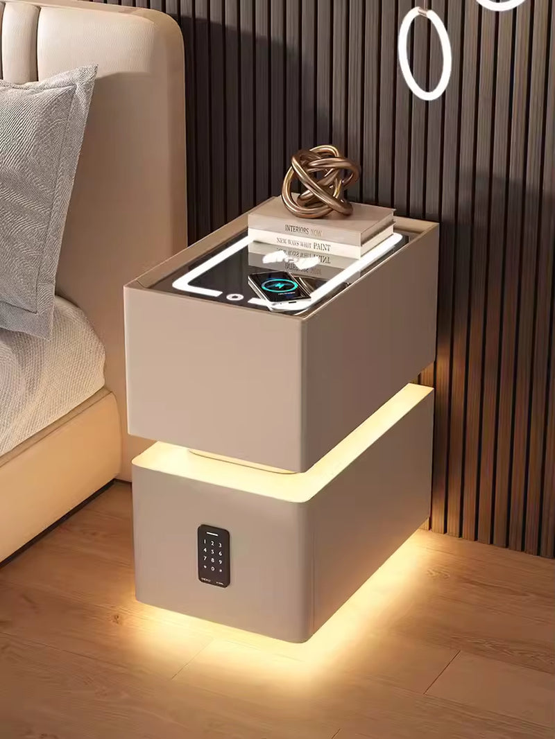Creative 25Cm Smart Bedside Table with Sensor Light Nordic Style Storage Cabinet Bedroom Nightstand with Wireless Charging
