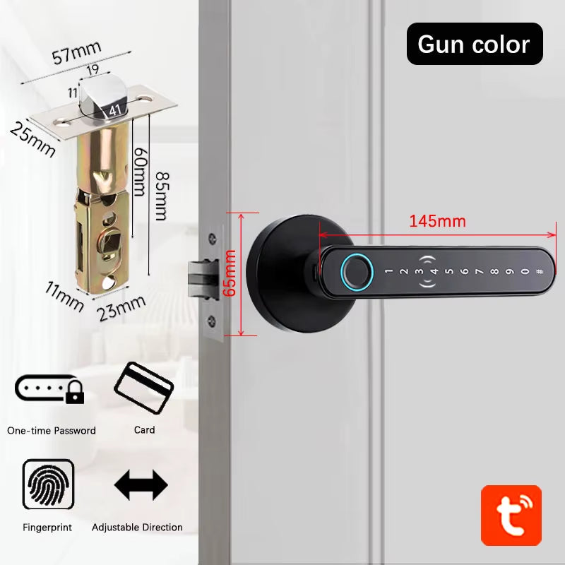 Smart Door Handle Fingerprint Password Digital Lock Tuya App Keyless Entry for Doors Smart Electronic Lock