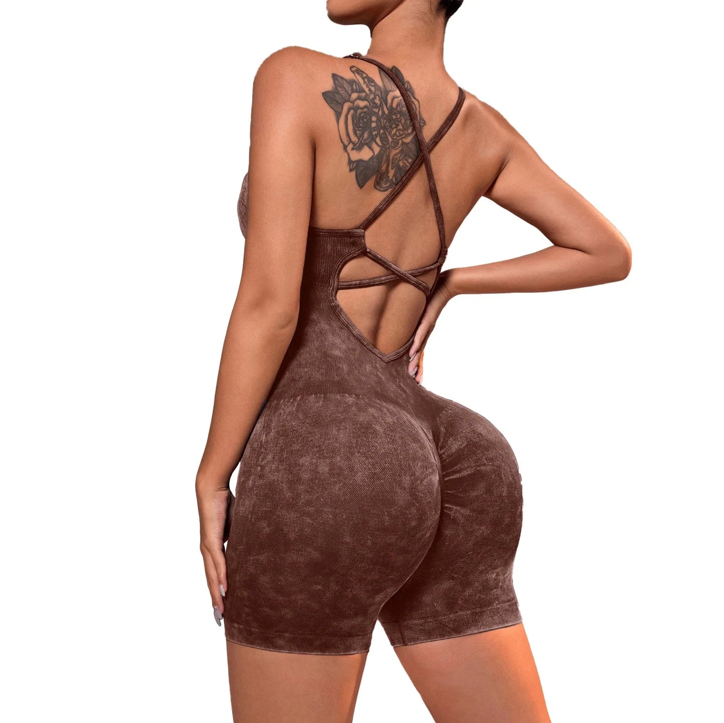 Women'S Gym Yoga Set Tight Fitting Short High Elasticity Integrated Exercise Workwear Sports Bra Jumpsuit Gym Set Women