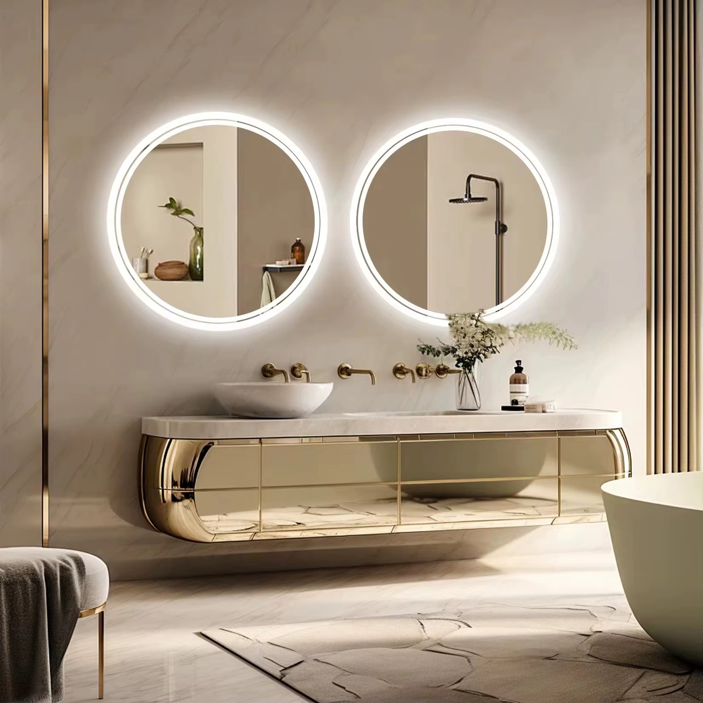 LED HD Smart Bathroom Mirror with Lights Circle Backlit Bathroom Mirror Wall Mounted Illuminated Mirror Advanced Bathroom Mirror