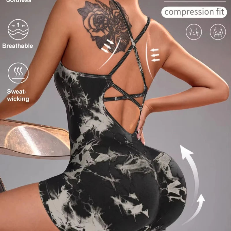 Women'S Gym Yoga Set Tight Fitting Short High Elasticity Integrated Exercise Workwear Sports Bra Jumpsuit Gym Set Women