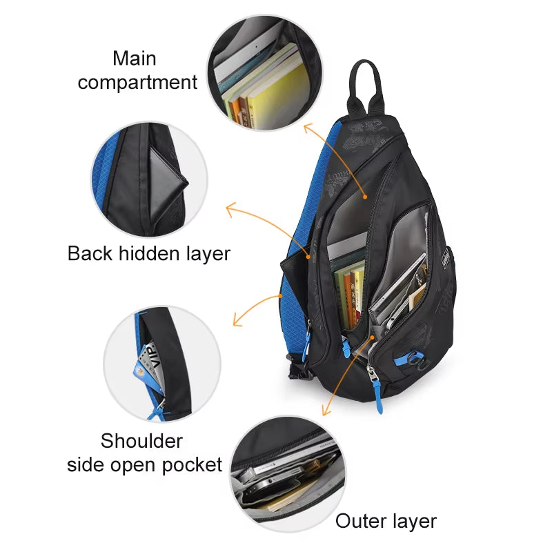 Mixi Fashion Backpack for Men One Shoulder Chest Bag Male Messenger Boys College School Bag Travel Causal Black 17 19 Inch