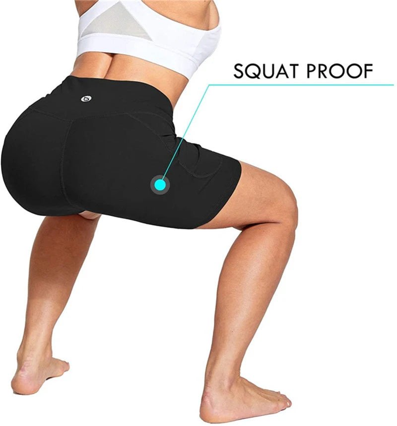 Knee Length High Waist Yoga Shorts for Women 2025 Gym Shorts Athletic Fitness Sport Jogging Trouser Gym Running Cycling Short
