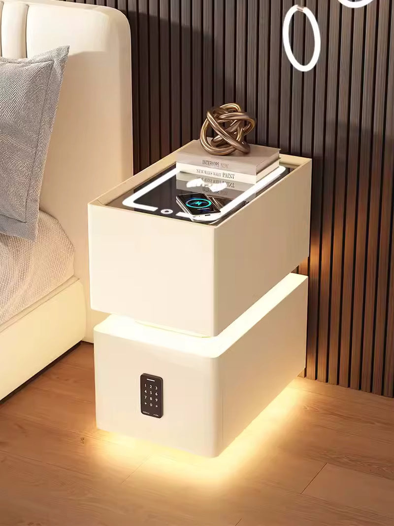 Creative 25Cm Smart Bedside Table with Sensor Light Nordic Style Storage Cabinet Bedroom Nightstand with Wireless Charging