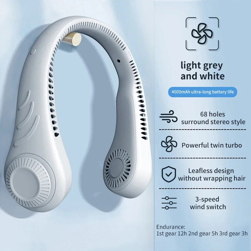 Portable Neck Fan 4000W Rechargeable USB Leafless Air Conditioner Bladeless Fans Hanging Neck Cooler for Outdoor