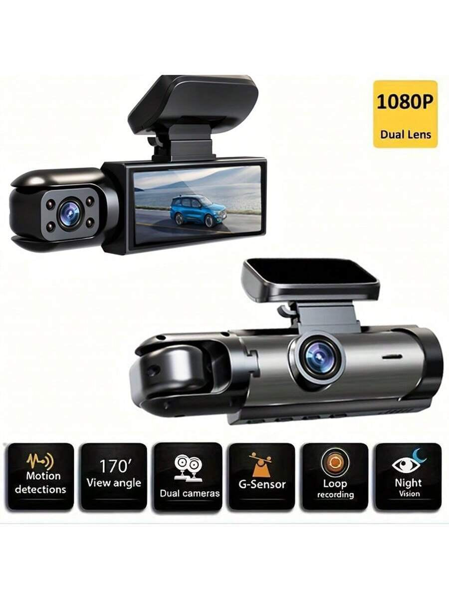 1080P Dual Camera Dash Cam for Cars with IR Night Vision, Loop Recording, and Wide Angle Lens - 3.16 Inch IPS Screen, Wide Angle Car DVR Camera Dual Lens Car Dashboard Video Cam