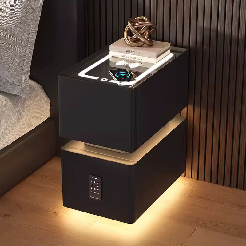 Creative 25Cm Smart Bedside Table with Sensor Light Nordic Style Storage Cabinet Bedroom Nightstand with Wireless Charging