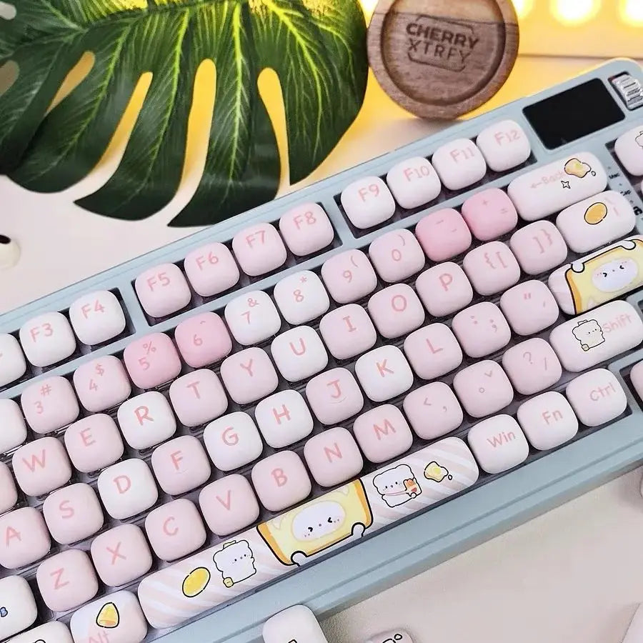 140 Keys MOG Keycaps Cute Bear Key Cap PBT Keycap Diy Creative for 61/87/104/108 Mechanical Keyboard Customized Keycaps for Girl