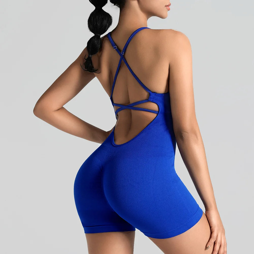 Women'S Gym Yoga Set Tight Fitting Short High Elasticity Integrated Exercise Workwear Sports Bra Jumpsuit Gym Set Women
