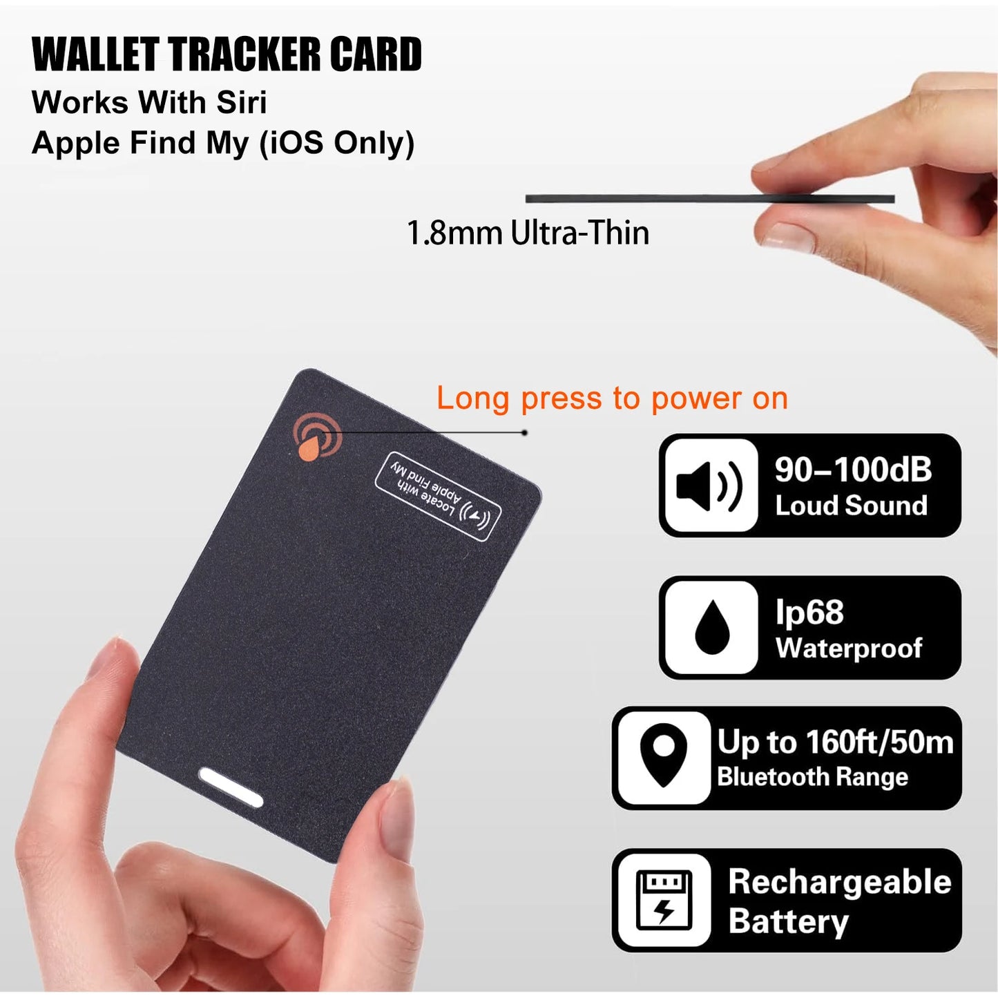 Slim Bluetooth Item Finder Tracker Wallet Tracking Card Compatible with Find My (Ios Only) IP68 Waterproof for Luggage Suitcase