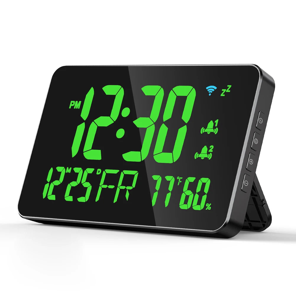 Tuya Wifi Smart Alarm Clock Thermometer Hygrometer with Digital LED Display Calender Adjustable Brightness APP Remote Clock