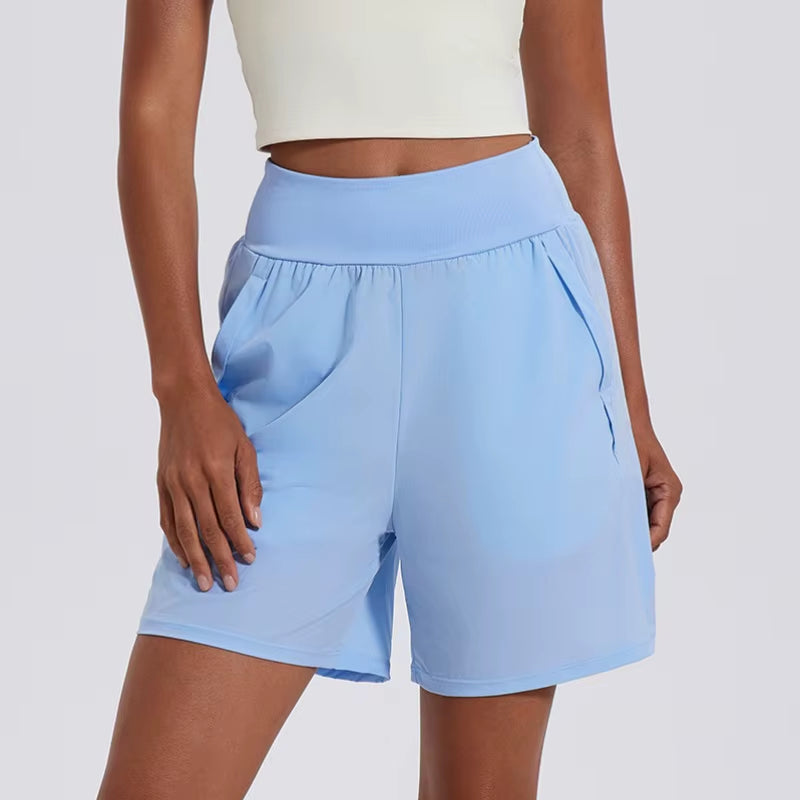 2024 Running Sport Shorts with Pocket Loose High Waist Yoga Short Pant Fitness for Women Summer Gym Wear Female Workout Clothes
