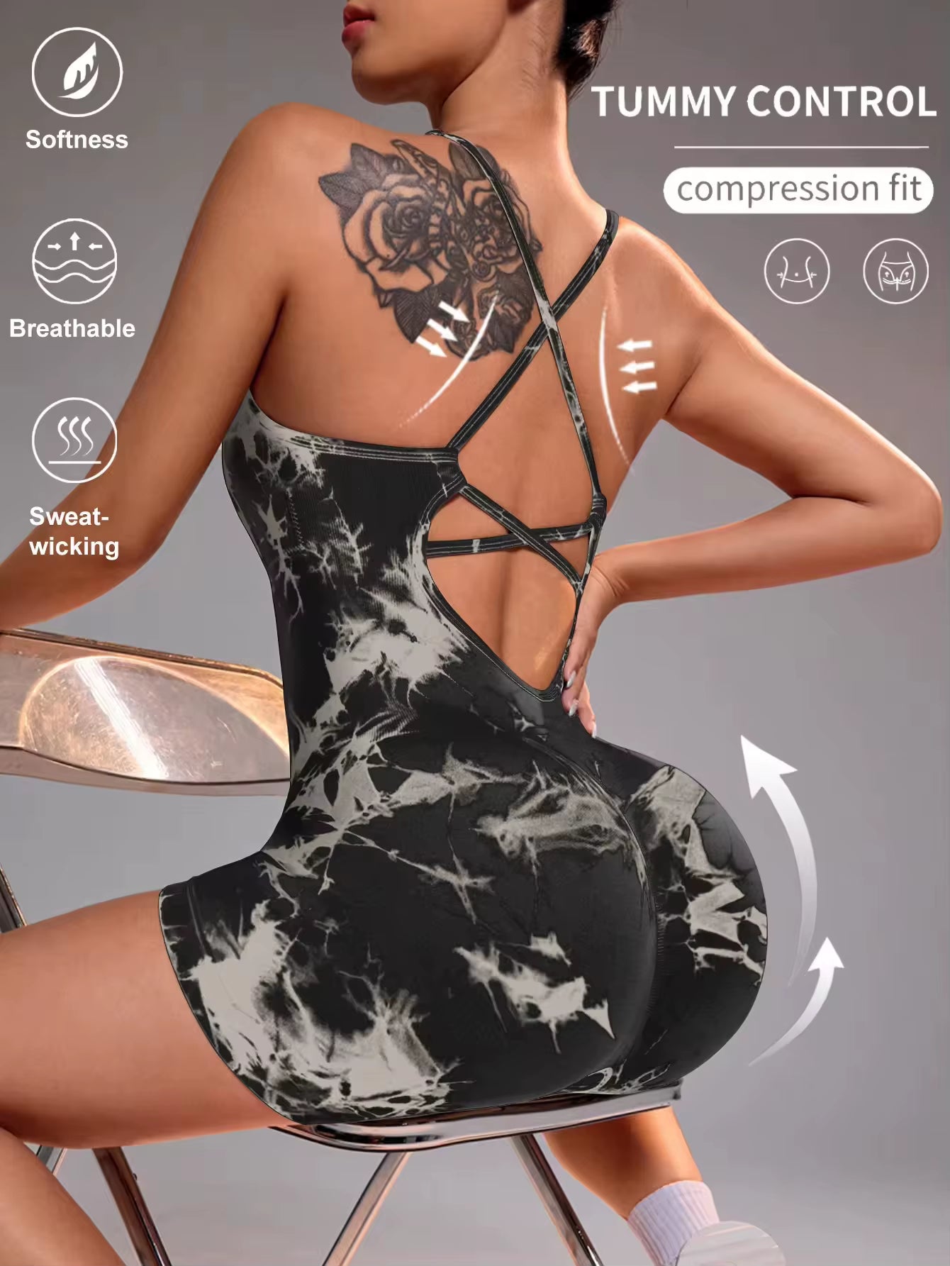 Women'S Gym Yoga Set Tight Fitting Short High Elasticity Integrated Exercise Workwear Sports Bra Jumpsuit Gym Set Women