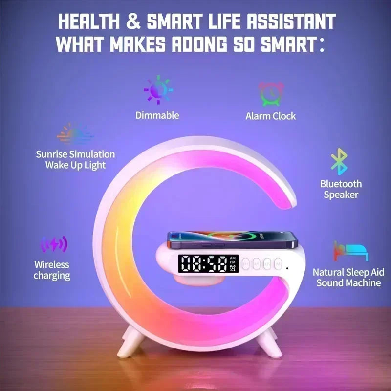 15W Wireless Rechargeable RGB LED Desk Lamp with Smart Wake Speaker for Bedroom Bedside Game Room Night Light