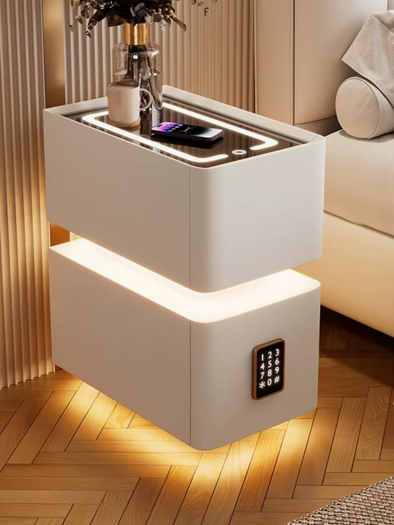 Creative 25Cm Smart Bedside Table with Sensor Light Nordic Style Storage Cabinet Bedroom Nightstand with Wireless Charging