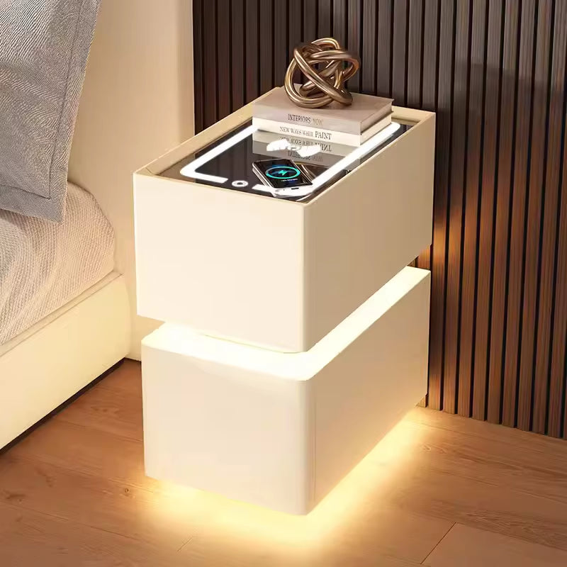 Creative 25Cm Smart Bedside Table with Sensor Light Nordic Style Storage Cabinet Bedroom Nightstand with Wireless Charging