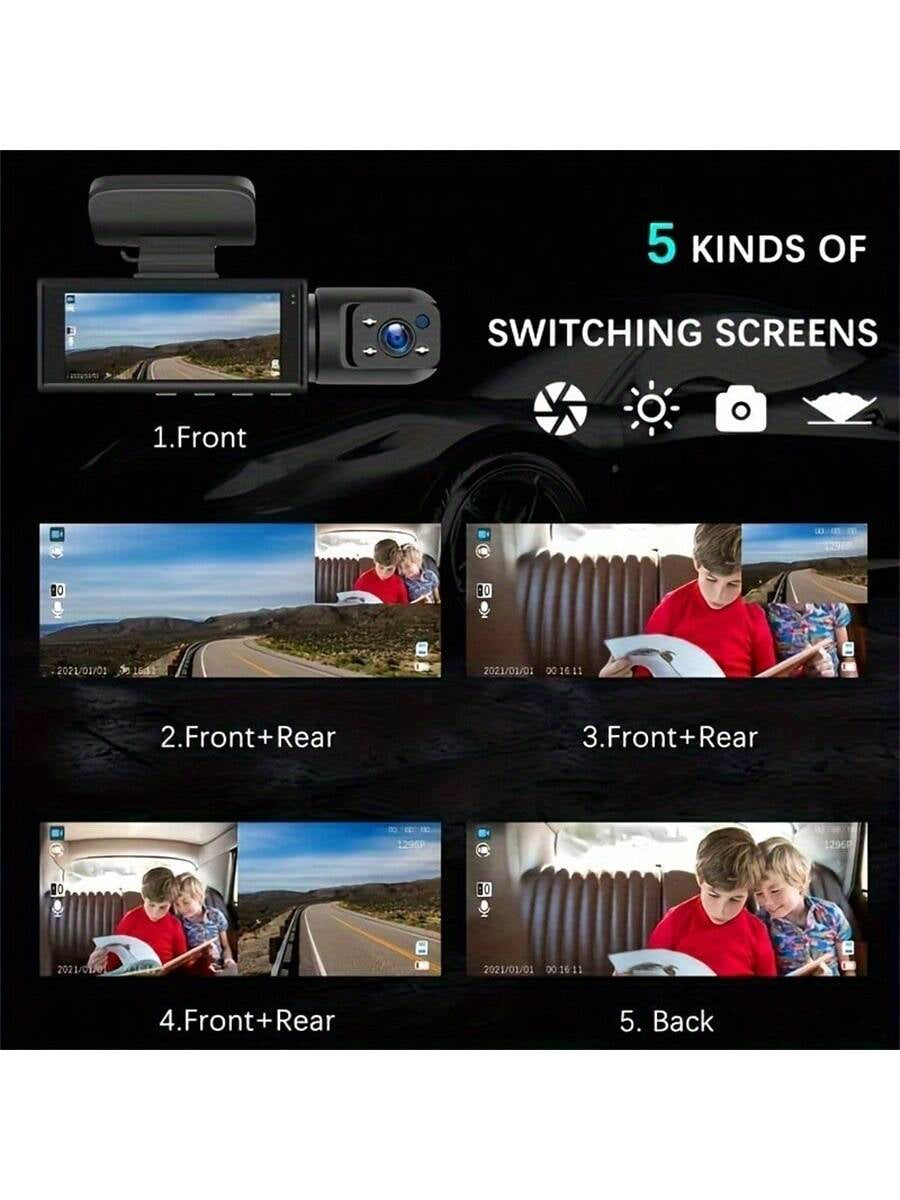 1080P Dual Camera Dash Cam for Cars with IR Night Vision, Loop Recording, and Wide Angle Lens - 3.16 Inch IPS Screen, Wide Angle Car DVR Camera Dual Lens Car Dashboard Video Cam