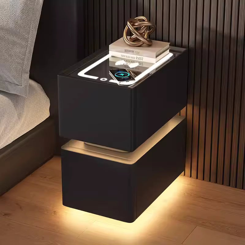 Creative 25Cm Smart Bedside Table with Sensor Light Nordic Style Storage Cabinet Bedroom Nightstand with Wireless Charging