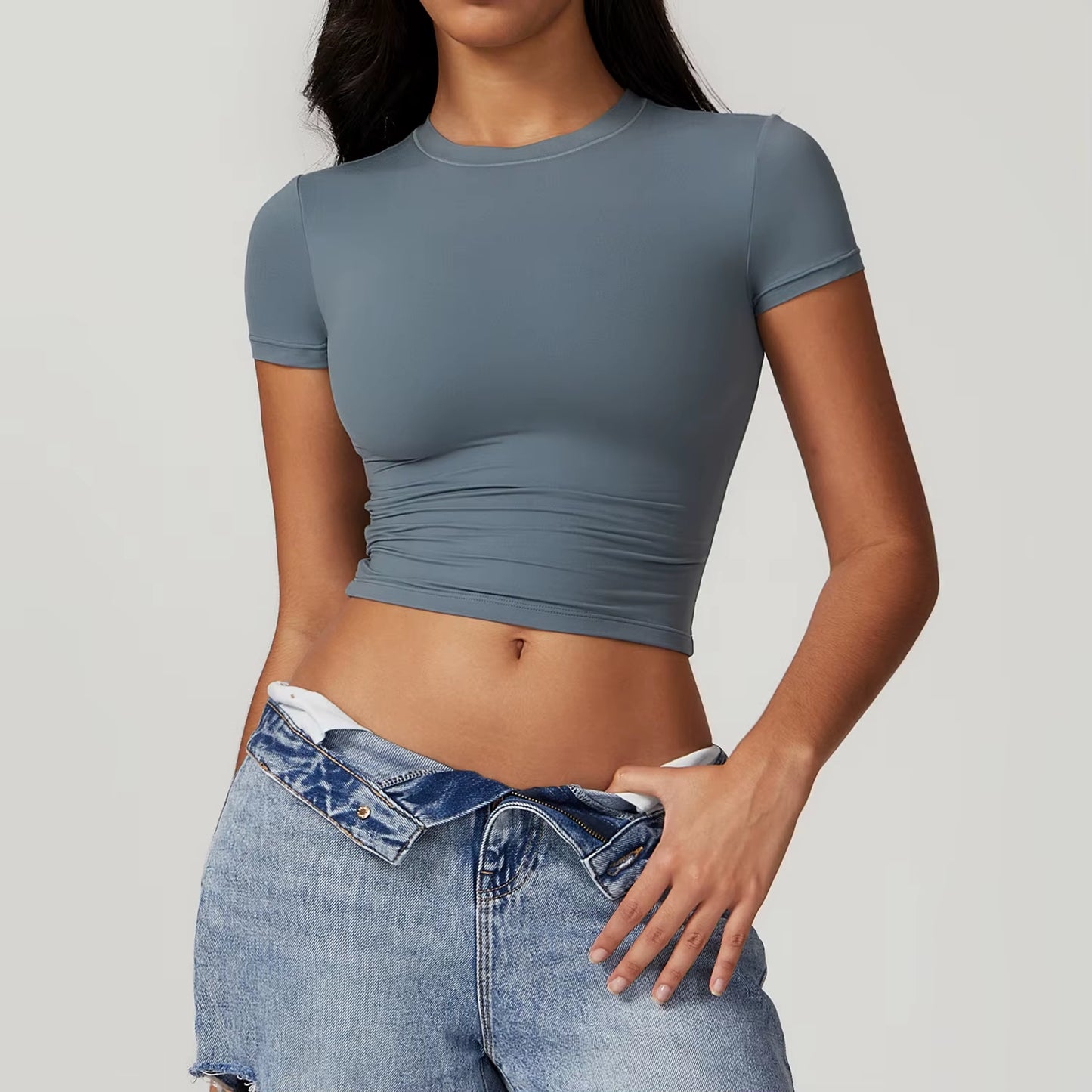 Women Yoga T-Shirt Sports Gym Cropped Tops Gym Training Shirt Fitness Short Sleeve Yoga Running Workout Tracksuit Short Sleeved