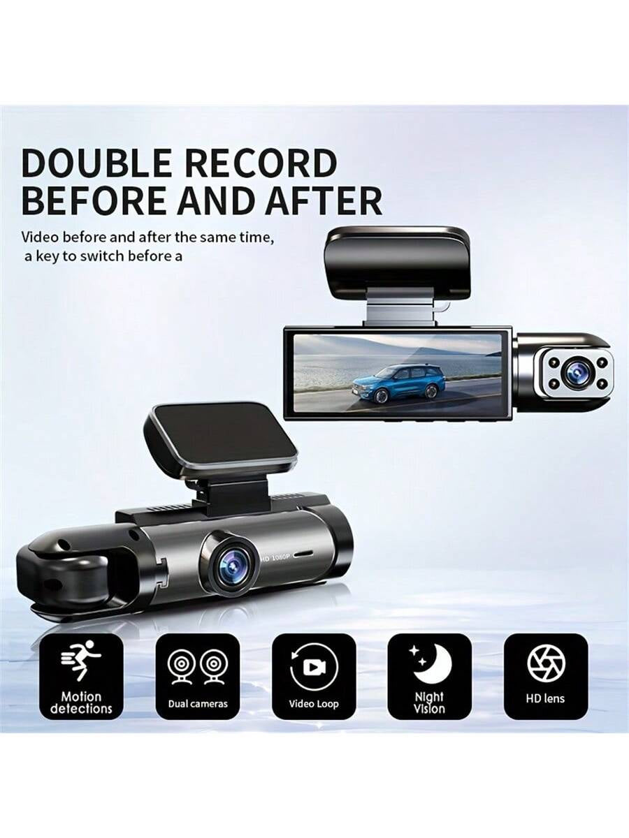 1080P Dual Camera Dash Cam for Cars with IR Night Vision, Loop Recording, and Wide Angle Lens - 3.16 Inch IPS Screen, Wide Angle Car DVR Camera Dual Lens Car Dashboard Video Cam