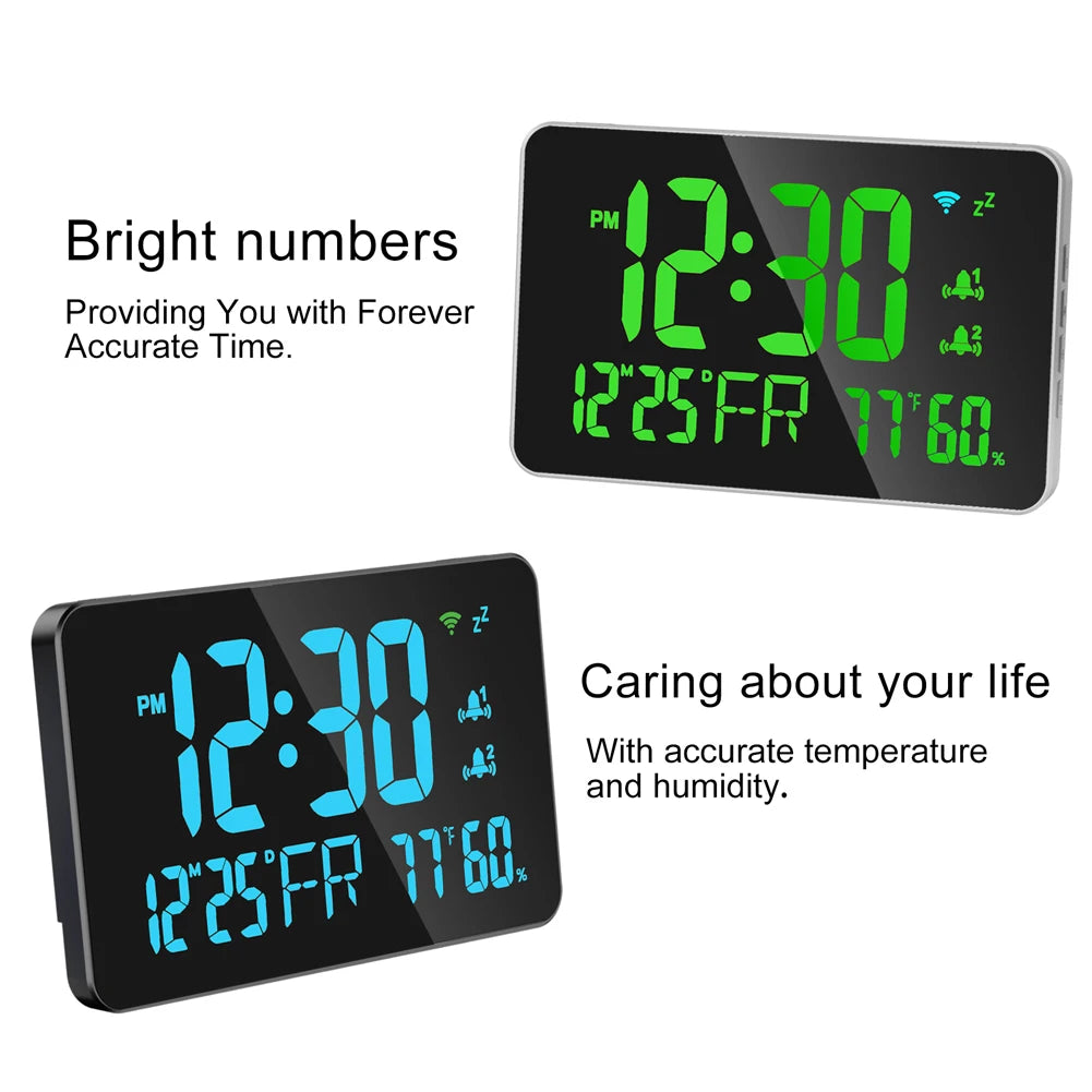 Tuya Wifi Smart Alarm Clock Thermometer Hygrometer with Digital LED Display Calender Adjustable Brightness APP Remote Clock