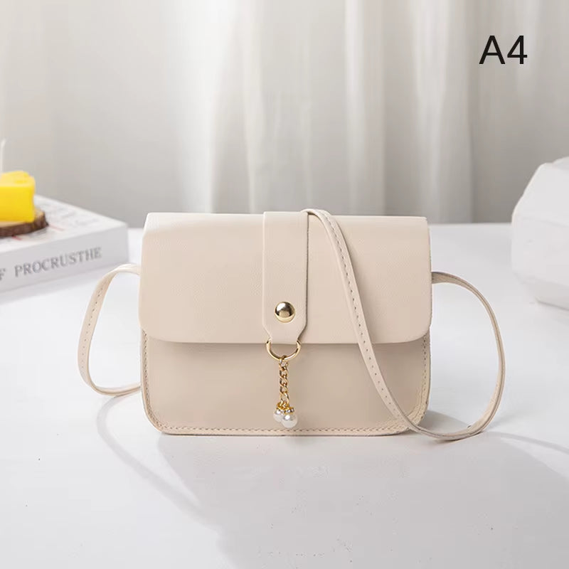 Contrast Women Shoulder Bag Simple Pearl Pendant Luxury Designer Handbag Messenger Bag Small Square Crossbody Mobile Phone Purse