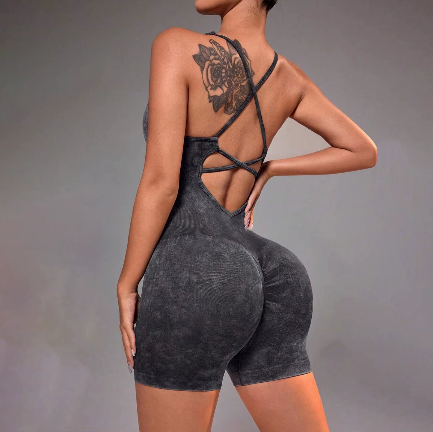 Women'S Gym Yoga Set Tight Fitting Short High Elasticity Integrated Exercise Workwear Sports Bra Jumpsuit Gym Set Women