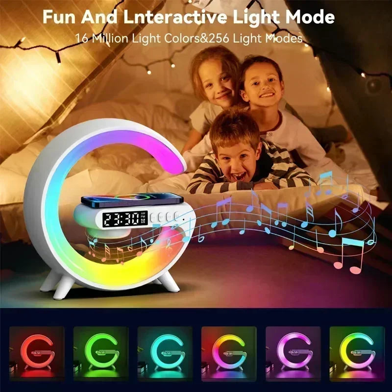 15W Wireless Rechargeable RGB LED Desk Lamp with Smart Wake Speaker for Bedroom Bedside Game Room Night Light