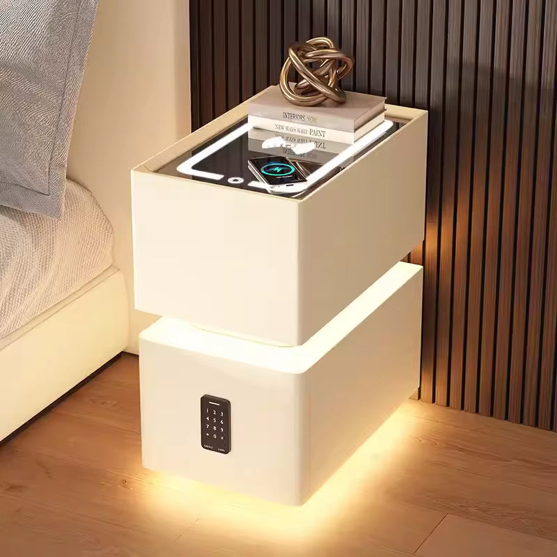 Creative 25Cm Smart Bedside Table with Sensor Light Nordic Style Storage Cabinet Bedroom Nightstand with Wireless Charging
