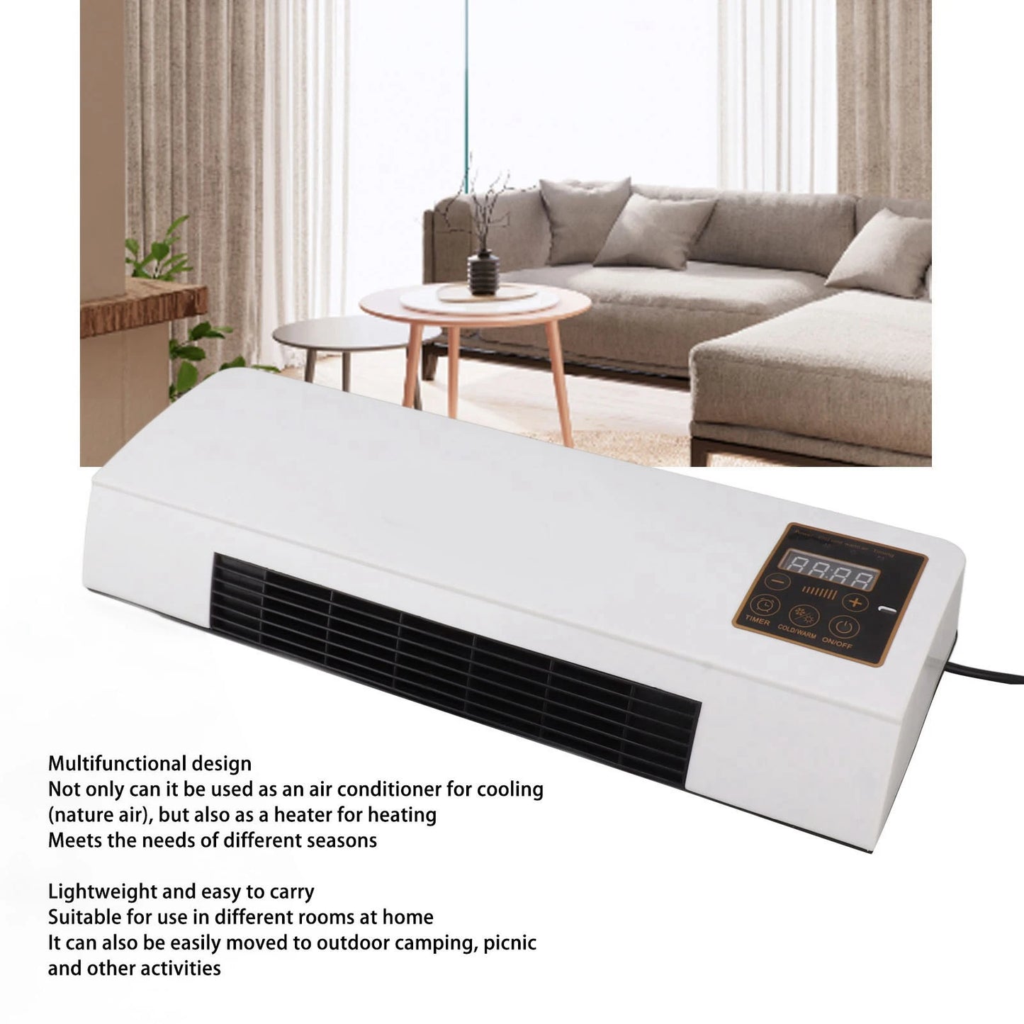 Wall Mounted Heating Machine Dual Use Highly Efficient Wide Angles Mobile Small Air Heater US Plug 110V