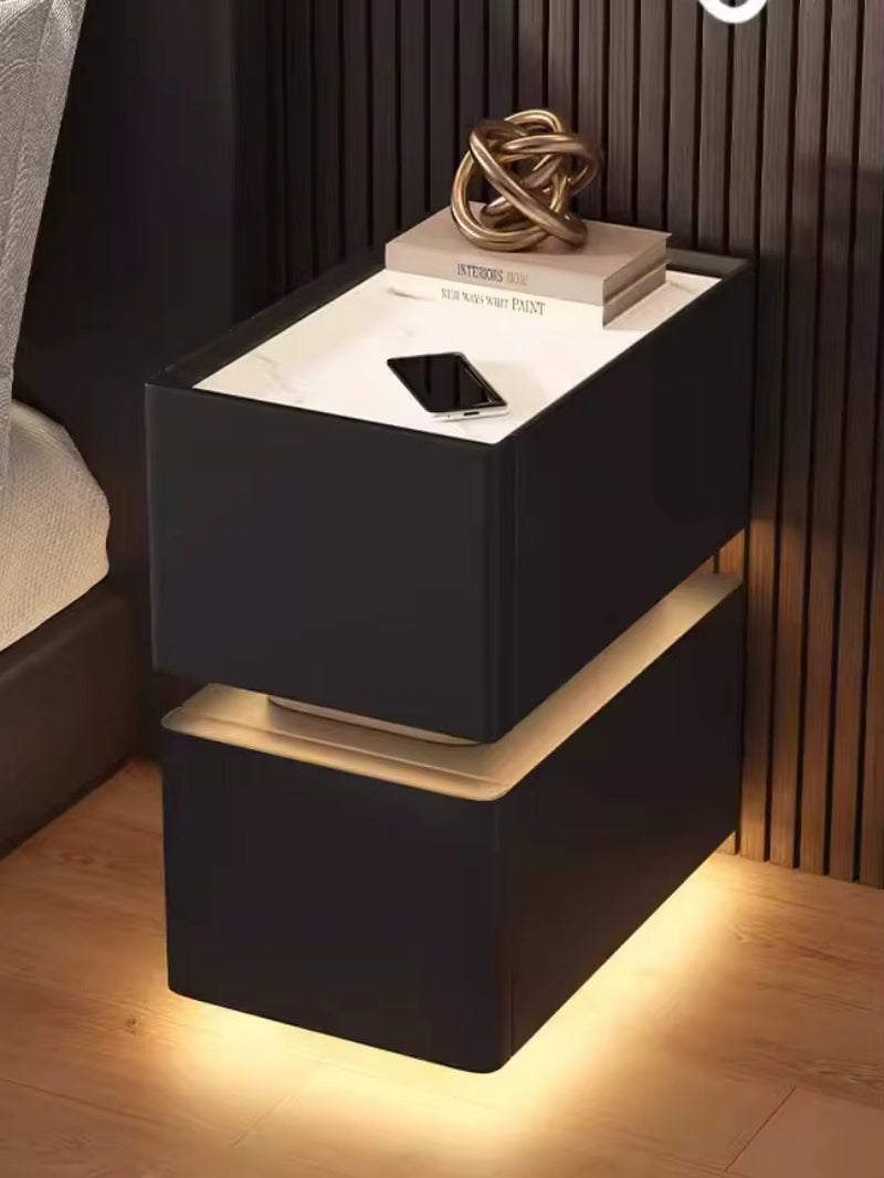 Creative 25Cm Smart Bedside Table with Sensor Light Nordic Style Storage Cabinet Bedroom Nightstand with Wireless Charging