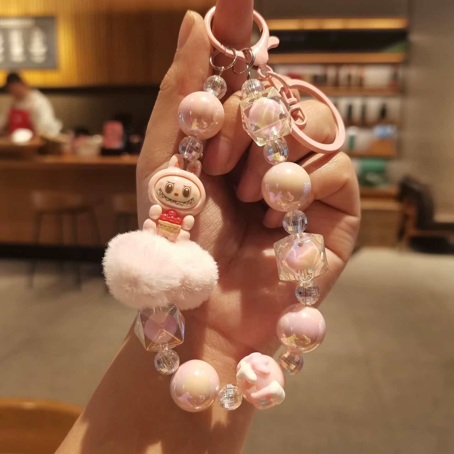 New Labubu Wool Ball Bead Cell Phone Chain Girls Cartoon Lanyard Bag Charm Gift