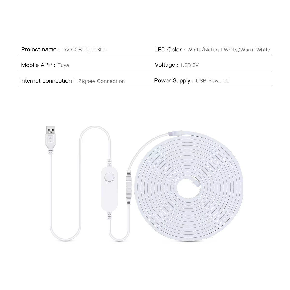 Smart Zigbee 3.0 USB 5V COB LED Strip Neon Light Work with Tuya HUB Bridge Echo plus App/Alexa Voice Control Ambiance Wifi Lamp
