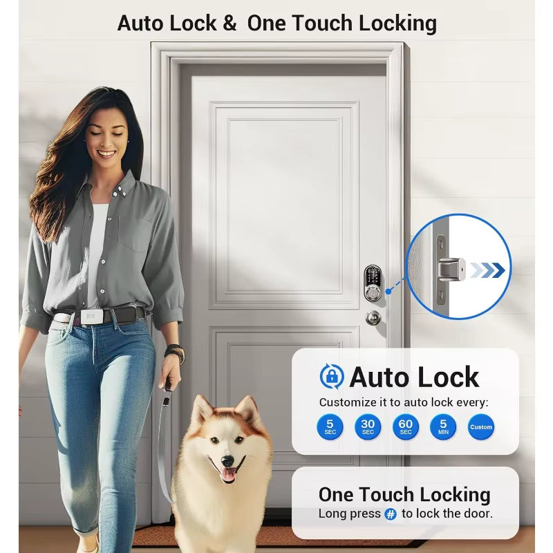 Smart Locks for Front Door, 2 Knob Handle Set, Fingerprint Keyless Entry, App Control Biometric Door Lock, Electronic Digital