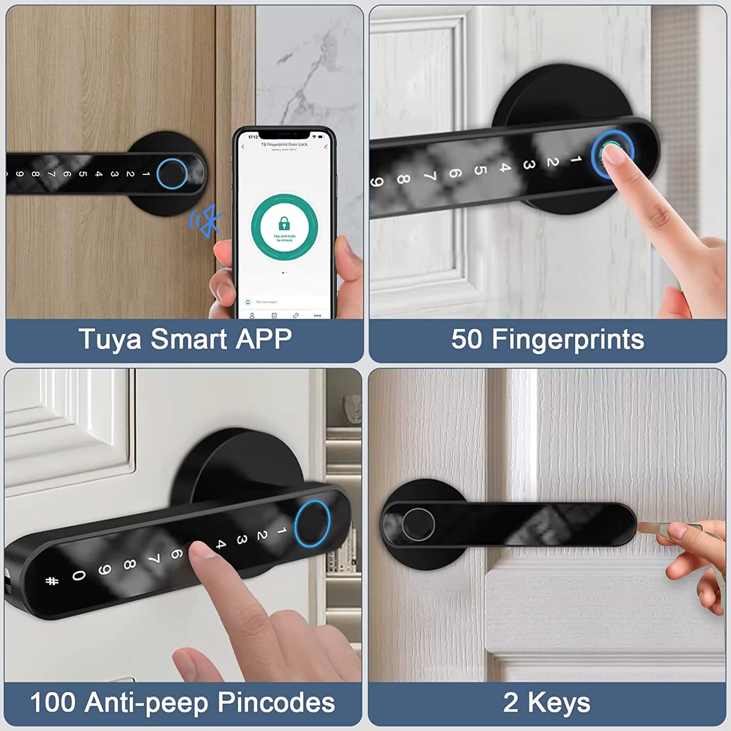 Smart Door Handle Fingerprint Password Digital Lock Tuya App Keyless Entry for Doors Smart Electronic Lock